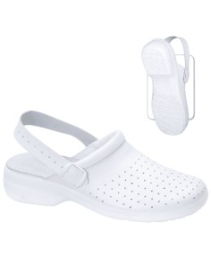 Saboți Rada Goldenfit albi din piele naturală cu baretă 2