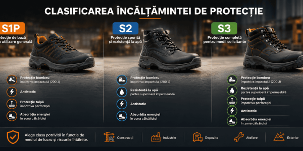 Ce înseamnă S1P, S2 și S3? Ghid complet pentru alegerea încălțămintei de protecție